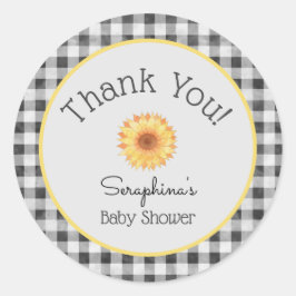 Summer Picnic Gingham Sunflower Baby shower Ronde Sticker