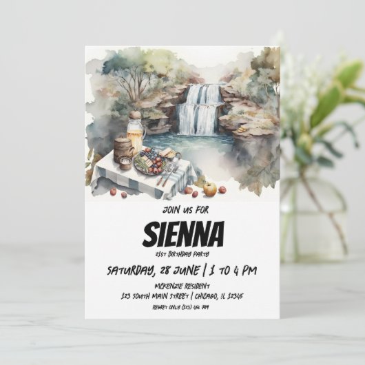 Summer Picnic met watervallen uitzicht Uitnodiging (Staand voorkant)