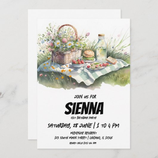 Summer Picnic op het veld Uitnodiging (Voorkant / Achterkant)