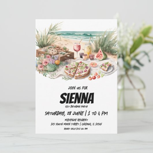 Summer Picnic op stranduitnodiging Kaart (Staand voorkant)