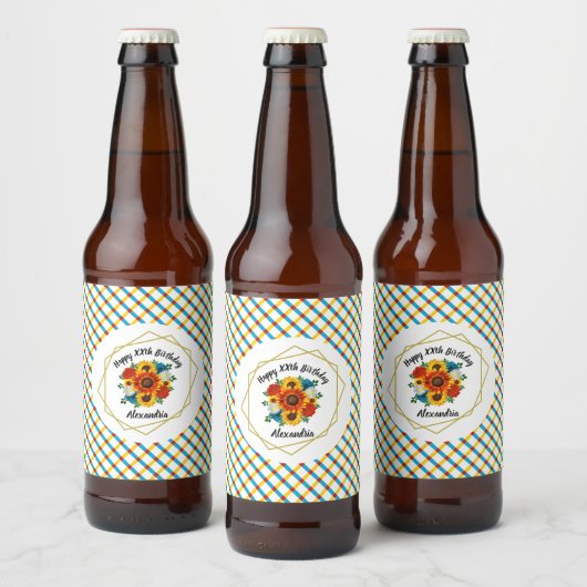 Summer Picnic Party Geometric Floral Bier Etiket (Flessen)