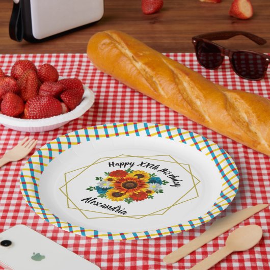 Summer Picnic Party Geometric Floral Papieren Bordje (Picknick)