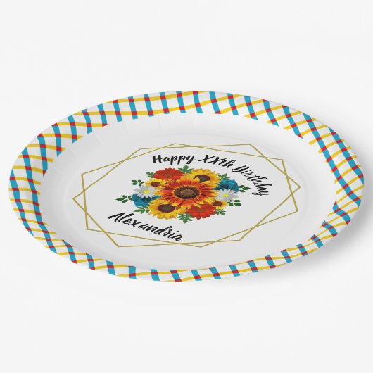 Summer Picnic Party Geometric Floral Papieren Bordje (Gekanteld)