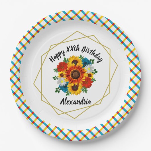 Summer Picnic Party Geometric Floral Papieren Bordje (Voorkant)