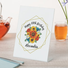 Summer Picnic Party Geometric Floral Reclamebord Met Voetstuk