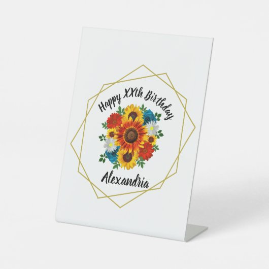 Summer Picnic Party Geometric Floral Reclamebord Met Voetstuk (Voorkant)