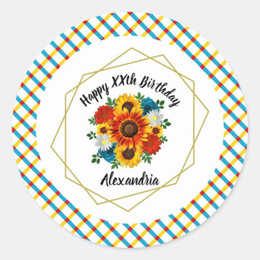 Summer Picnic Party Geometric Floral Ronde Sticker (Voorkant)