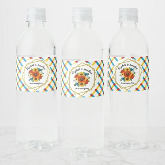 Summer Picnic Party Geometric Floral Waterfles Etiket (Flessen)