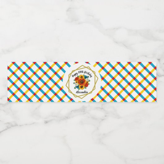 Summer Picnic Party Geometric Floral Waterfles Etiket (Enkel label)