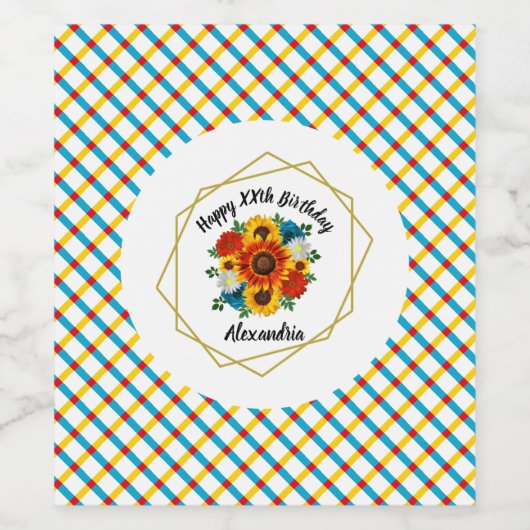 Summer Picnic Party Geometric Floral Wijn Etiket (Enkel label)