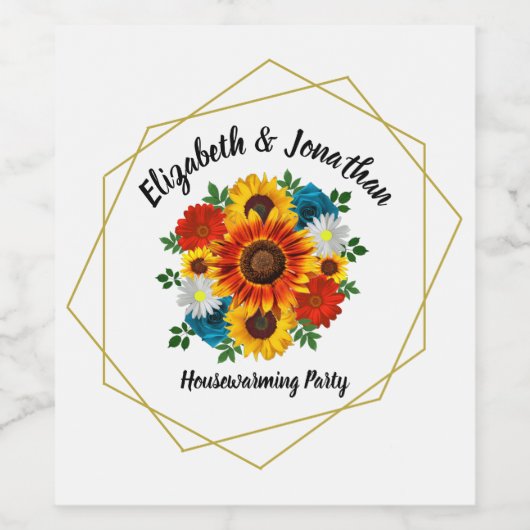 Summer Picnic Party Geometric Floral Wijn Etiket (Enkel label)