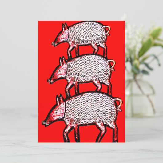 Summer Picnic Pig-out Uitnodiging - Folk Art Pigs (Staand voorkant)