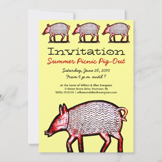 Summer Picnic Pig-out Uitnodiging - Folk Art Pigs (Achterkant)