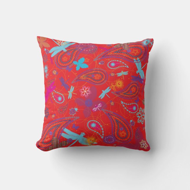 "Summer Picnic" Retro Red Two patterated American  Kussen (Voorkant)