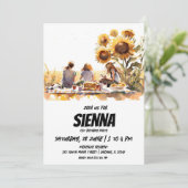 Summer Picnic sunflower field uitzicht Uitnodiging (Staand voorkant)