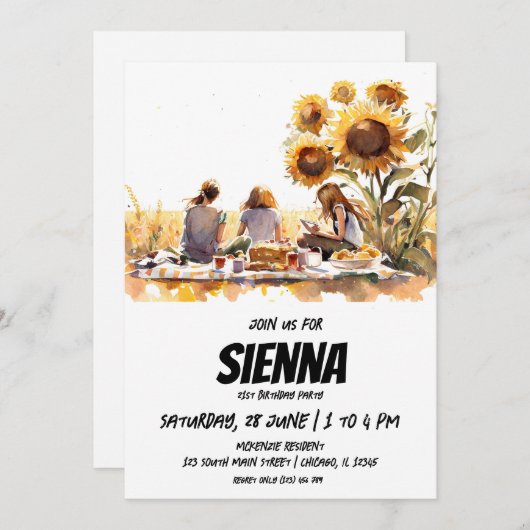 Summer Picnic sunflower field uitzicht Uitnodiging (Voorkant / Achterkant)