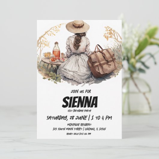 Summer Picnic Victoriaans stijl Uitnodiging (Staand voorkant)