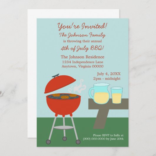 Summer Picnic Vierde juli Uitnodiging (Voorkant / Achterkant)