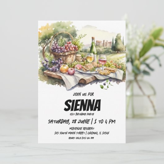 Summer Picnic vineyard uitzicht Invitation Kaart (Staand voorkant)
