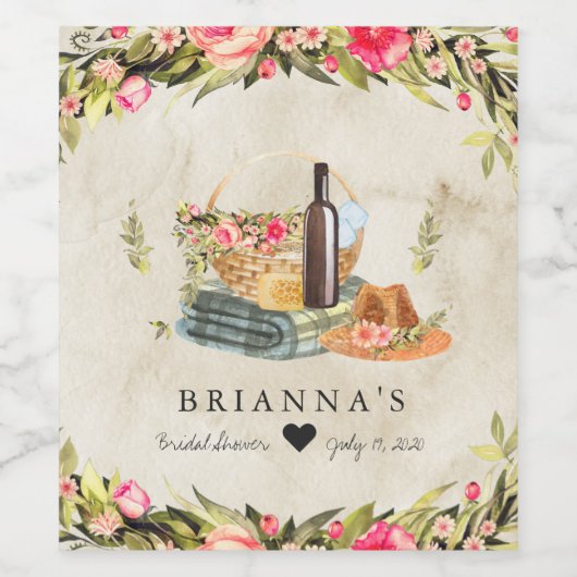 Summer Picnic Waterverf Floral Wijn Etiket (Enkel label)