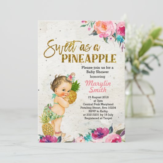 Summer Pineapple Baby shower Invitation Kaart (Staand voorkant)
