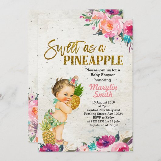 Summer Pineapple Baby shower Invitation Kaart (Voorkant / Achterkant)