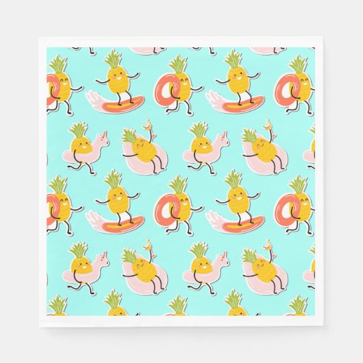 Summer Pineapple Fun Paper Napkin Servet (Voorkant)