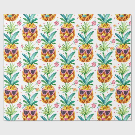 Summer Pineapple in Sun Glasses Pattern Cadeaupapier (Vlak)