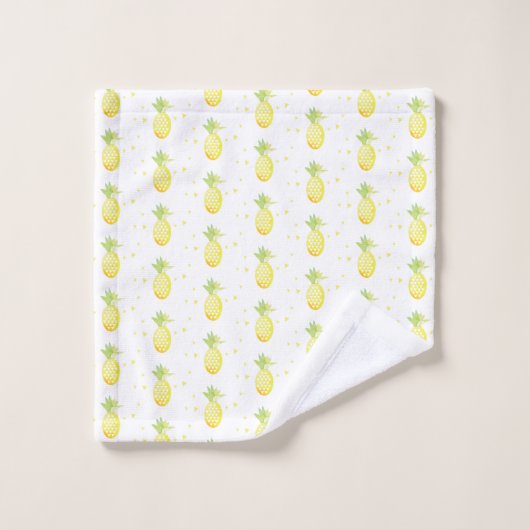Summer Pineapple Sweet Tropical Waterverf Pattern Bad Handdoek (Wasdoekje)