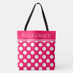 Summer Pink and White Polka Dot gepersonaliseerd Tote Bag