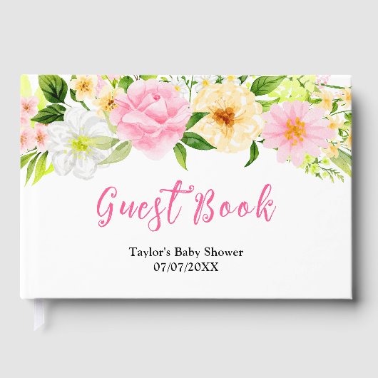 Summer Pink and Yellow Floral Baby Shower Gastenboek (Voorkant)