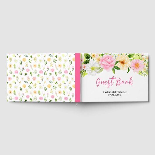 Summer Pink and Yellow Floral Baby Shower Gastenboek (Volledig)