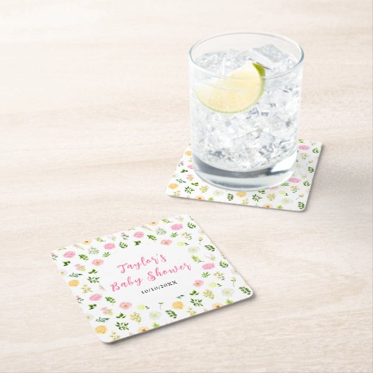 Summer Pink and Yellow Floral Baby Shower Kartonnen Onderzetters (Insitu)
