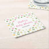 Summer Pink and Yellow Floral Baby Shower Kartonnen Onderzetters (Schuin)