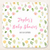 Summer Pink and Yellow Floral Baby Shower Kartonnen Onderzetters (Voorkant)
