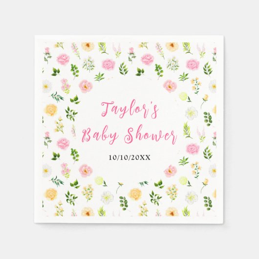 Summer Pink and Yellow Floral Baby Shower Servet (Voorkant)