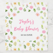 Summer Pink and Yellow Floral Baby Shower Wijn Etiket (Enkel label)