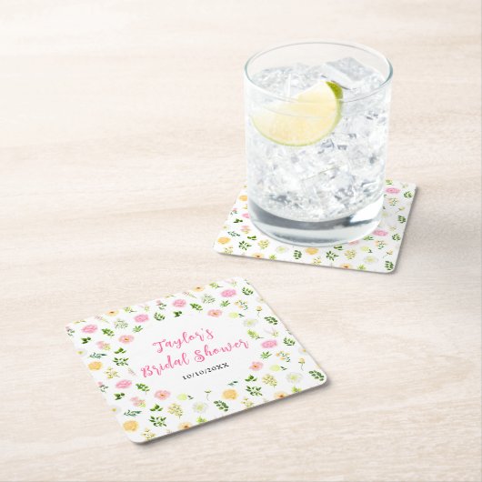 Summer Pink and Yellow Floral Bridal Shower Kartonnen Onderzetters (Insitu)