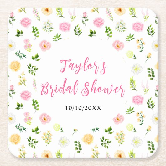 Summer Pink and Yellow Floral Bridal Shower Kartonnen Onderzetters (Voorkant)