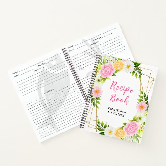 Summer Pink and Yellow Floral Recipe Book Notitieboek (Binnen)