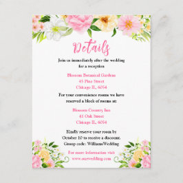 Summer Pink and Yellow Floral Wedding Details Informatiekaartje
