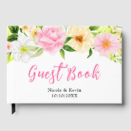 Summer Pink and Yellow Floral Wedding Gastenboek