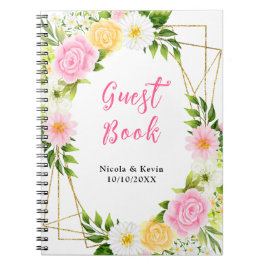 Summer Pink and Yellow Floral Wedding Guest Book Notitieboek