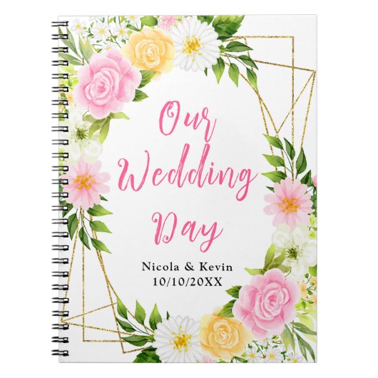 Summer Pink and Yellow Floral Wedding Planner Notitieboek (Voorkant)