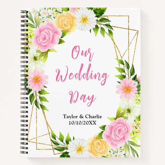 Summer Pink and Yellow Floral Wedding Planner Notitieboek (Voorkant)