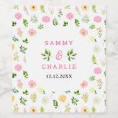 Summer Pink and Yellow Floral Wedding Wijn Etiket (Enkel label)