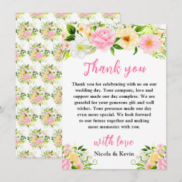 Summer Pink and Yellow Flowers and Foliage Bedankkaart