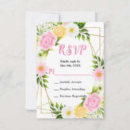 Summer Pink and Yellow Flowers and Foliage RSVP Kaartje