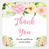 Summer Pink and Yellow Flowers and Foliage Vierkante Sticker (Voorkant)