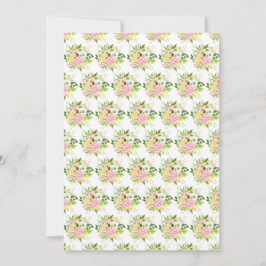 Summer Pink and Yellow Flowers and Foliage Wedding Kaart (Achterkant)